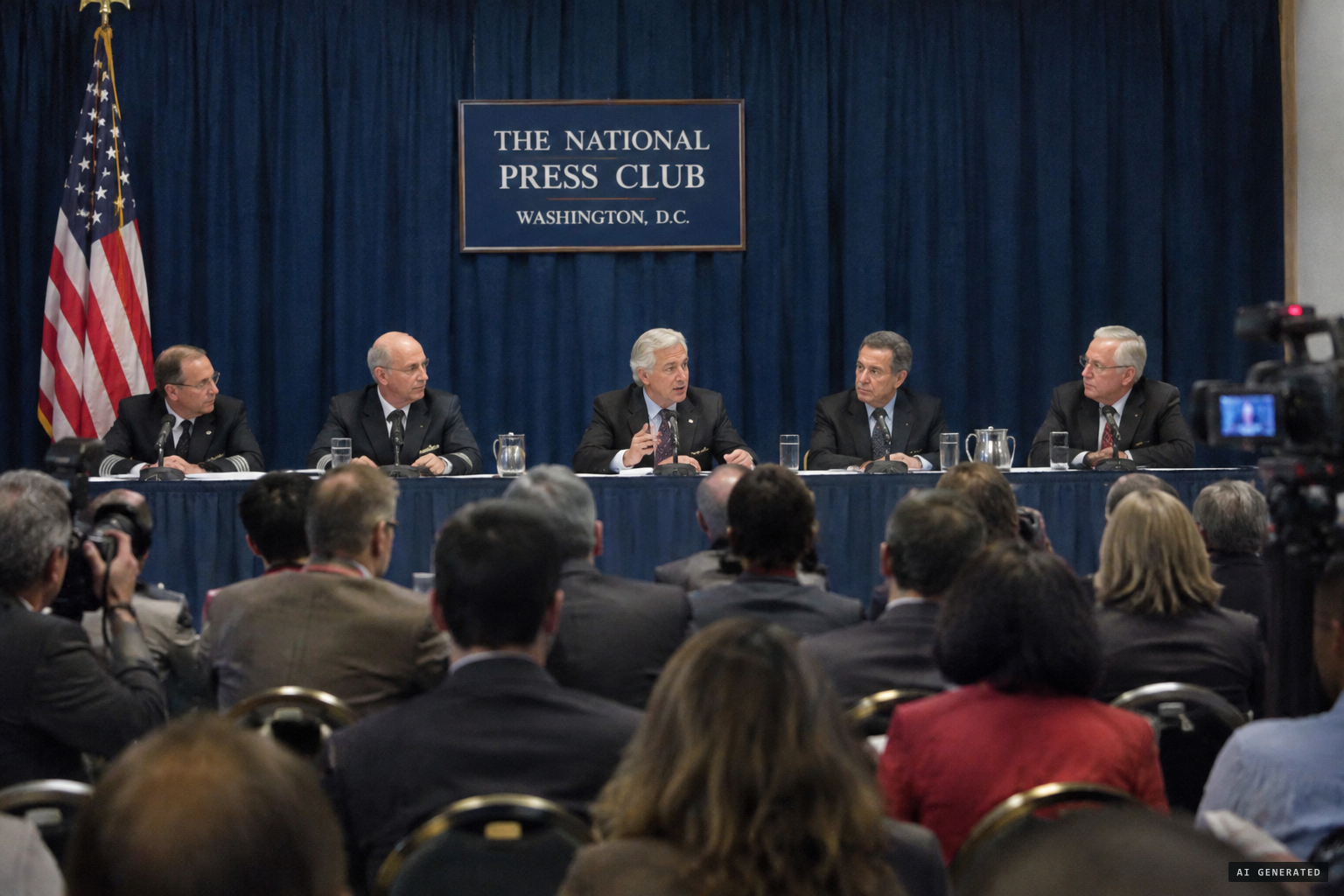 Duboc gives his statement at the pilots' press conference at the National Press Club in 2007.
