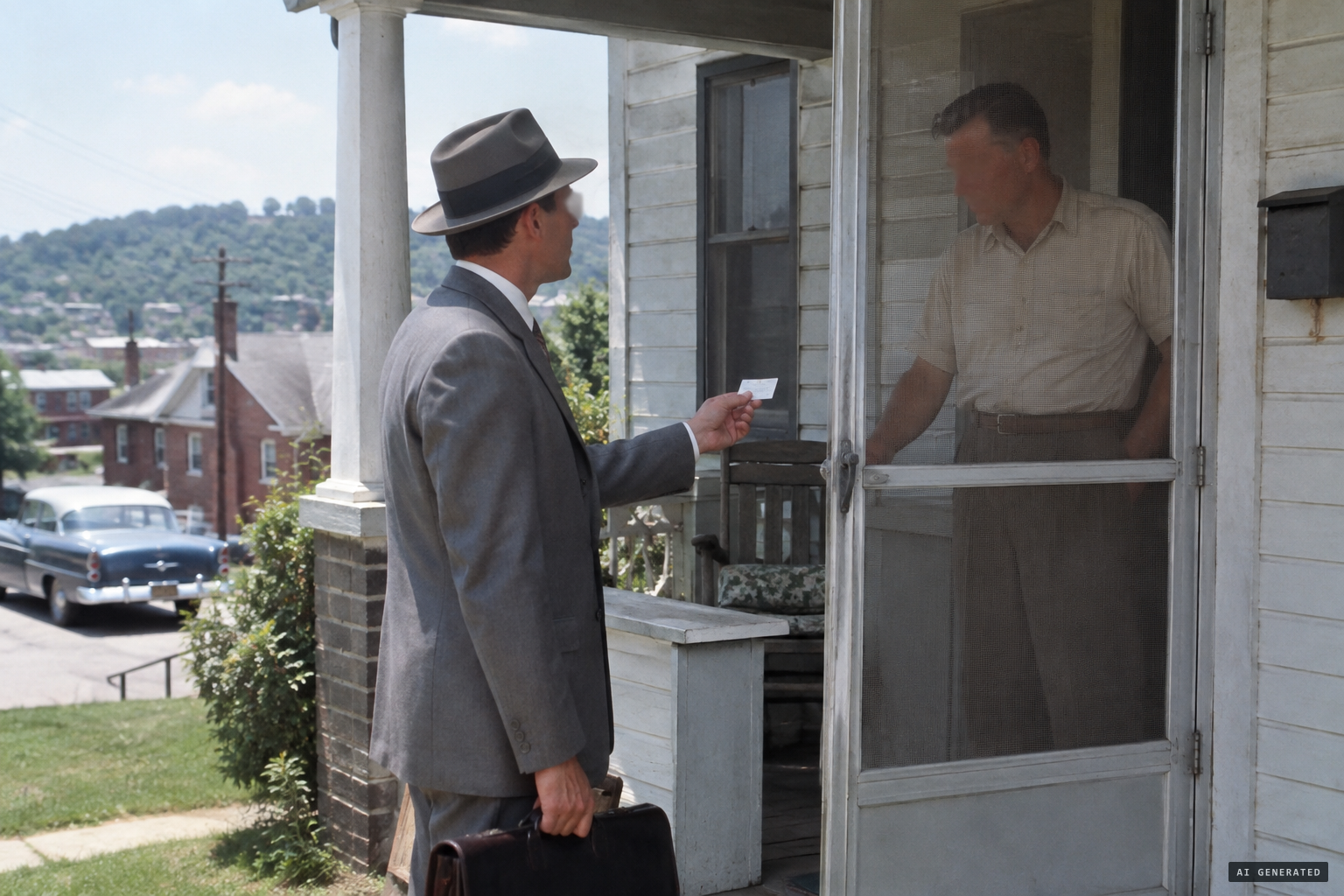 An FBI agent visits Gray Barker about an IFSB card