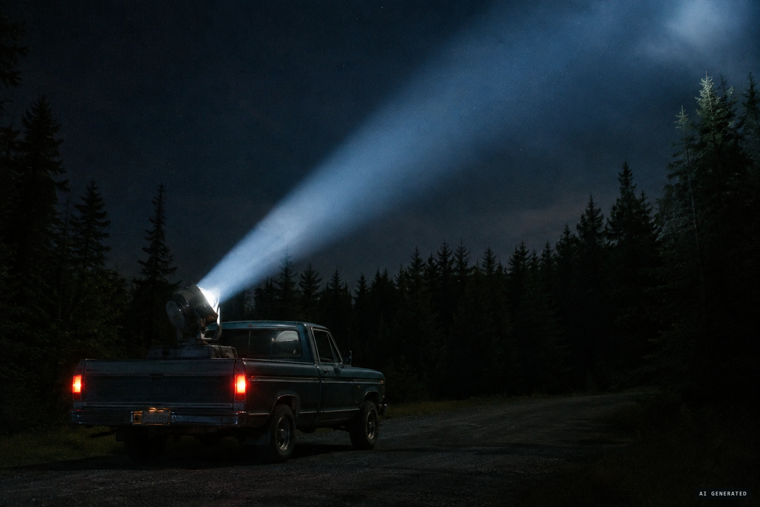 A ranger's explanation: a searchlight on a pickup truck