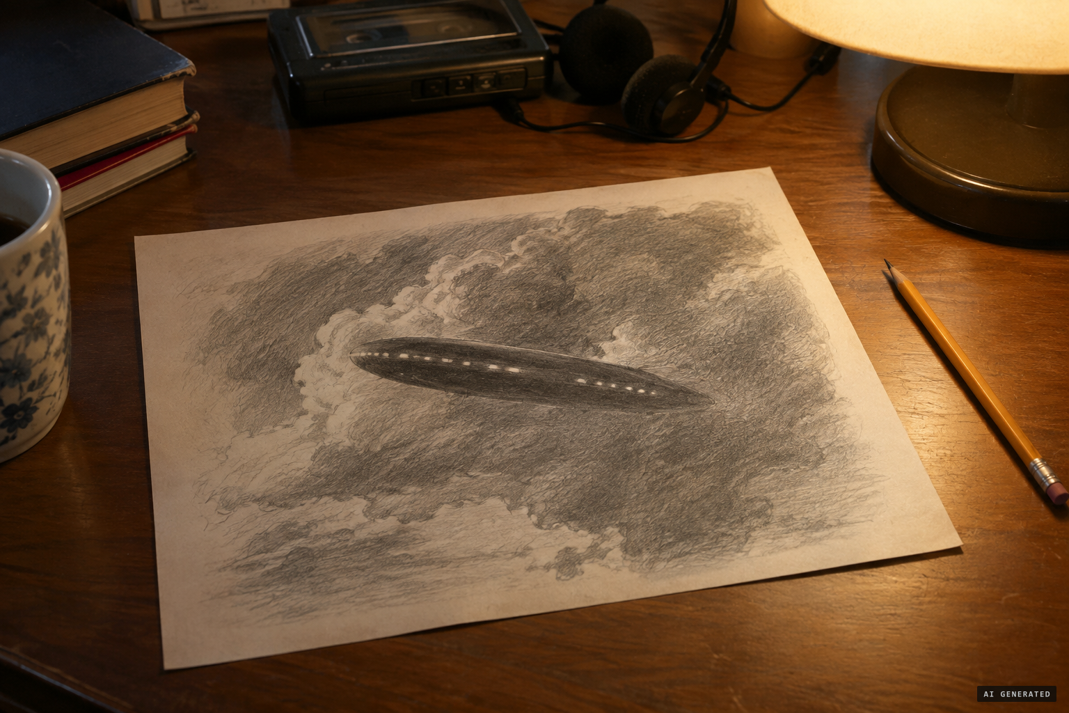 Waller's drawing: the object against the thundercloud, just as the crew saw it