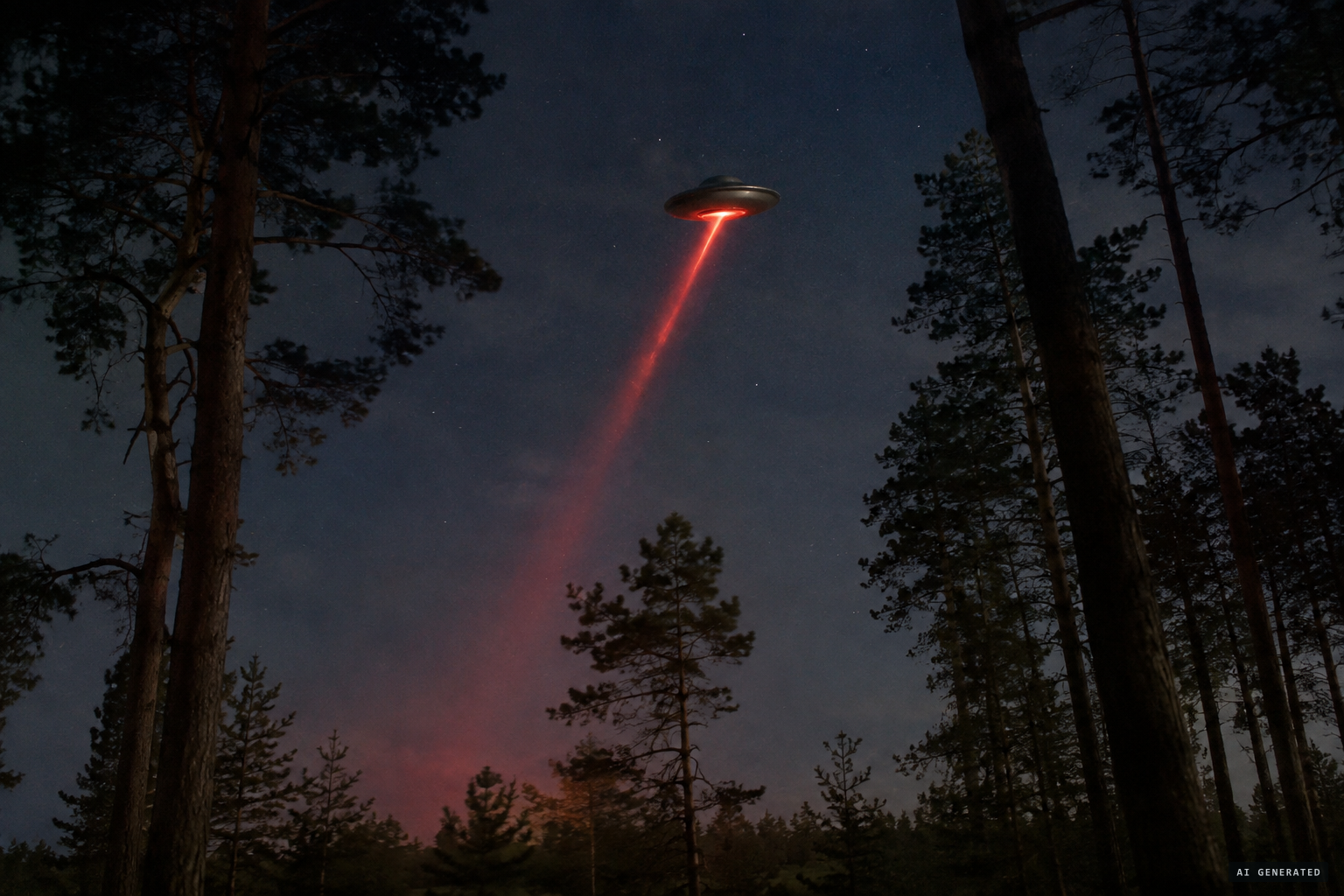The craft lifts off with a red light and a faint whine