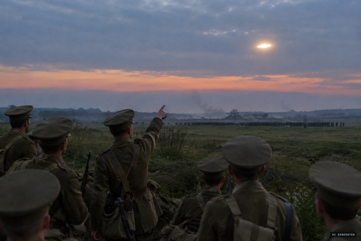 An officer points to a strange, distinctly outlined light in the sky