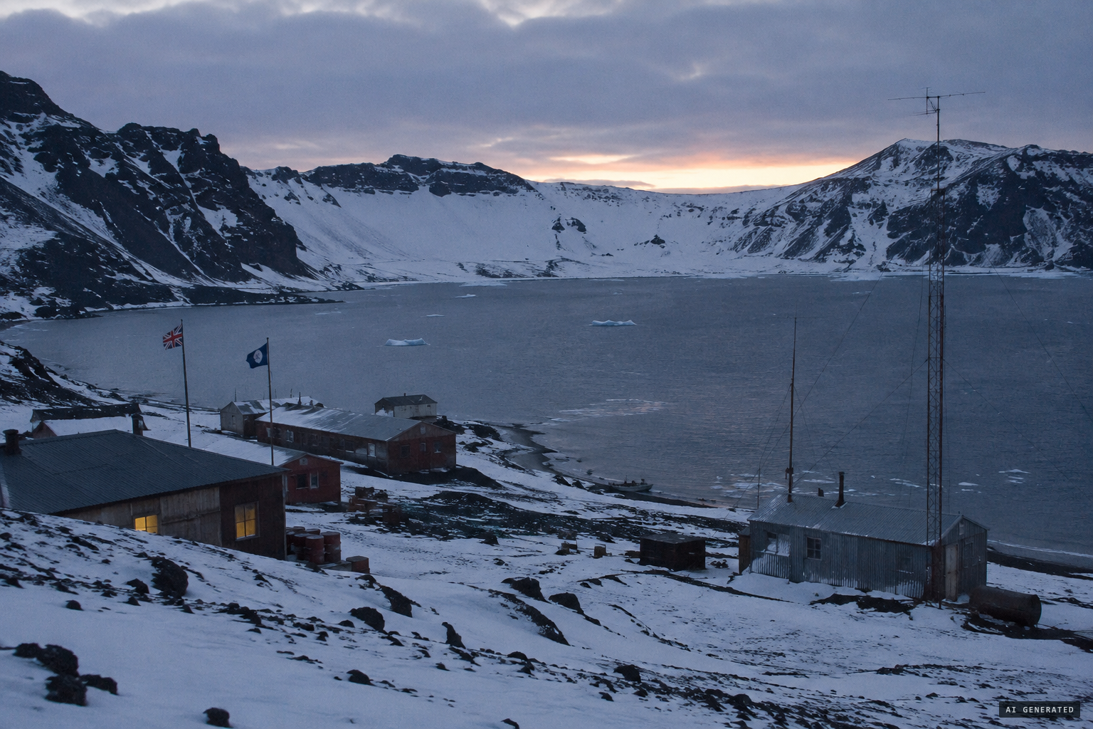 Deception Island in the southern winter of 1965, where three nations kept stations