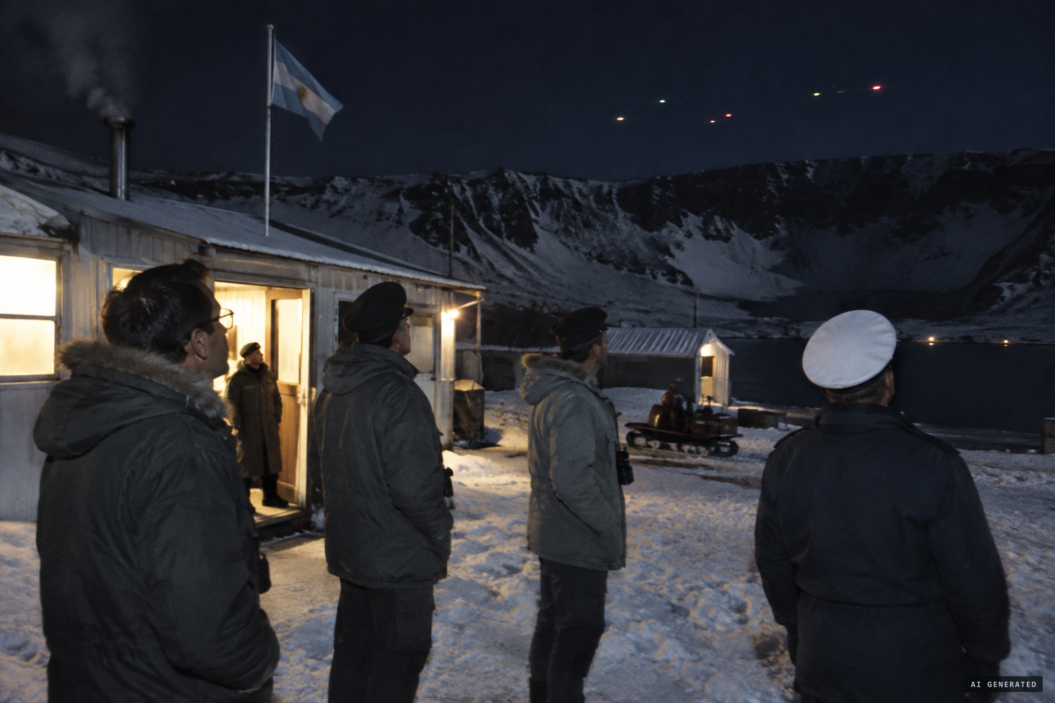 Moving colored lights seen from the Argentine station in the winter of 1965