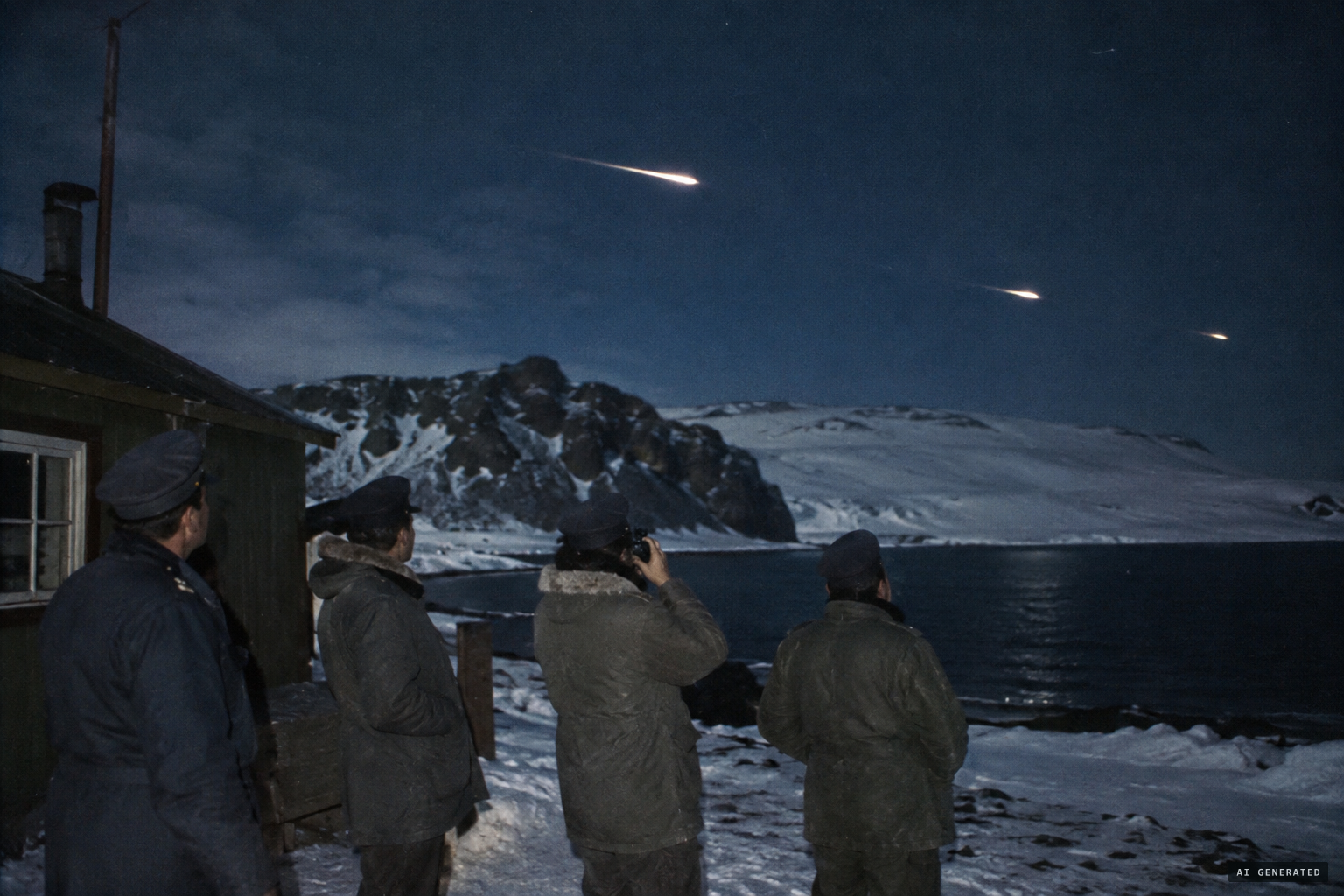 At the Chilean base, nine witnesses watch objects cross the island at full speed