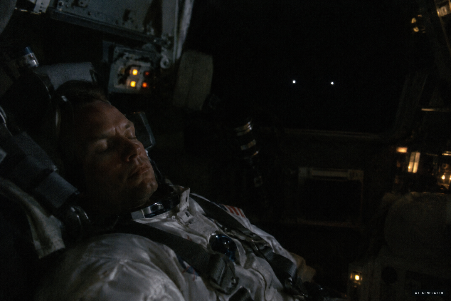 Lights out, Aldrin sees little flashes inside the cabin