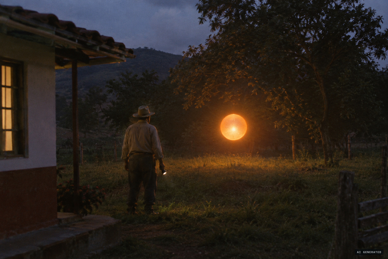 Arcesio Bermúdez stands about 7 metres from the sphere, shining his flashlight at it