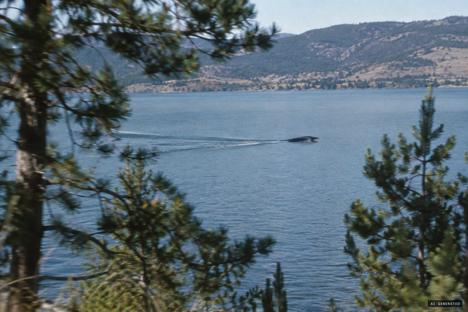 A dark object picks up speed, cutting a noticeable wake