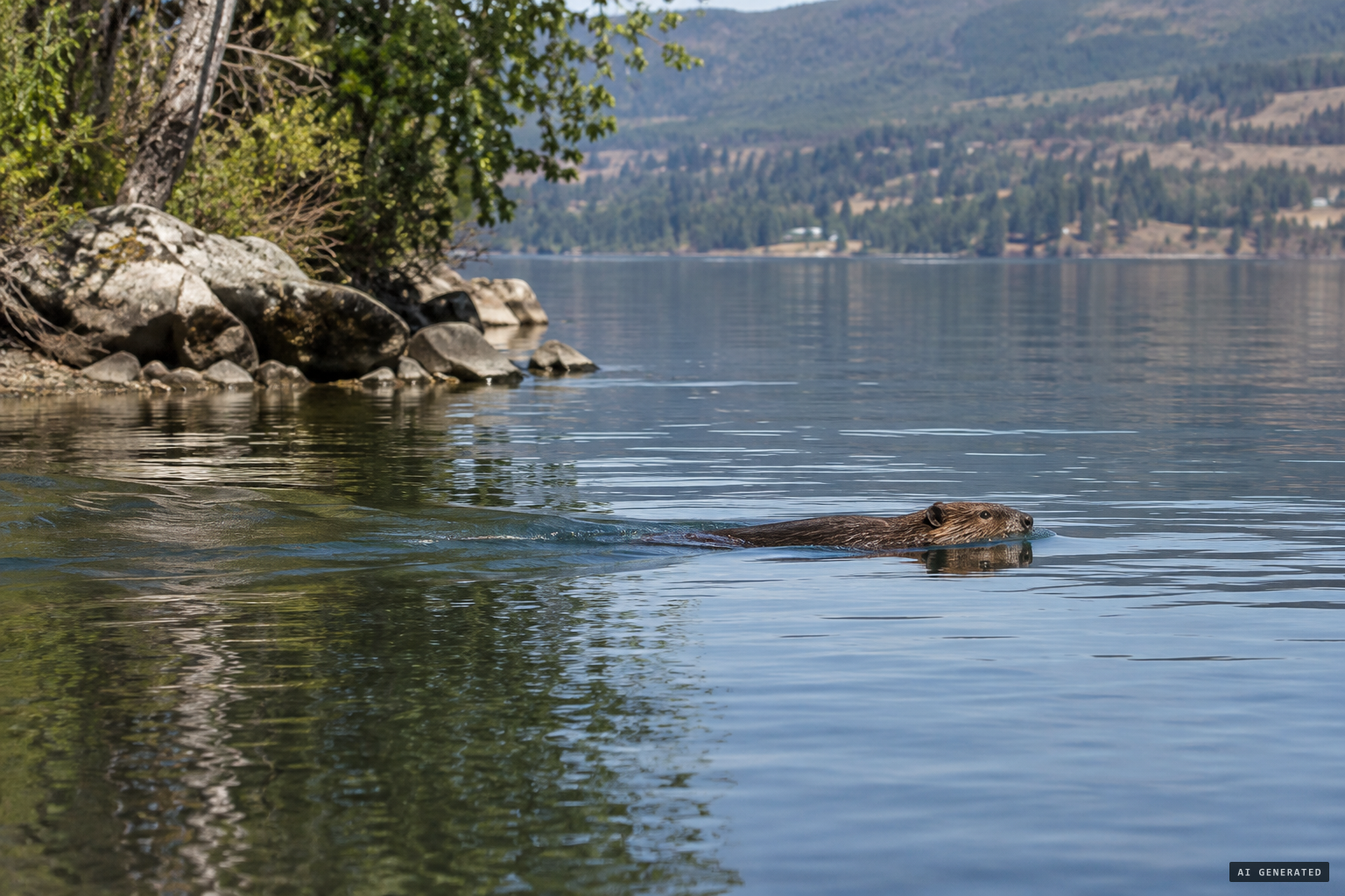 Probably a beaver, otter or water fowl, too far away to identify