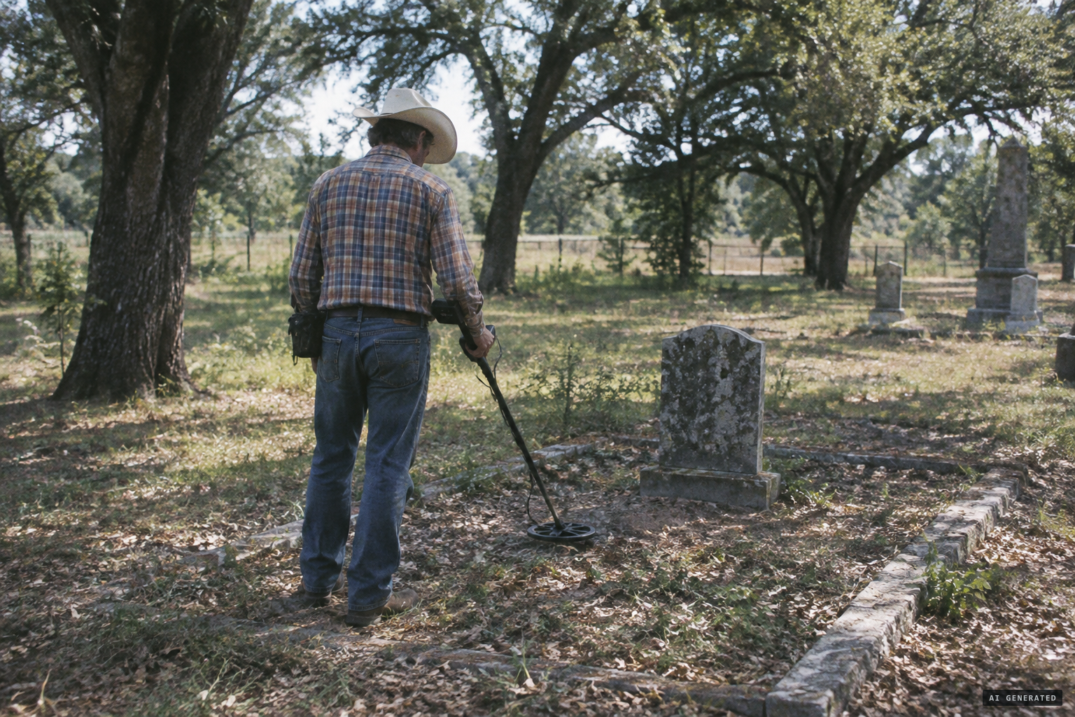 1973: metal detector readings at a grave in Aurora Cemetery
