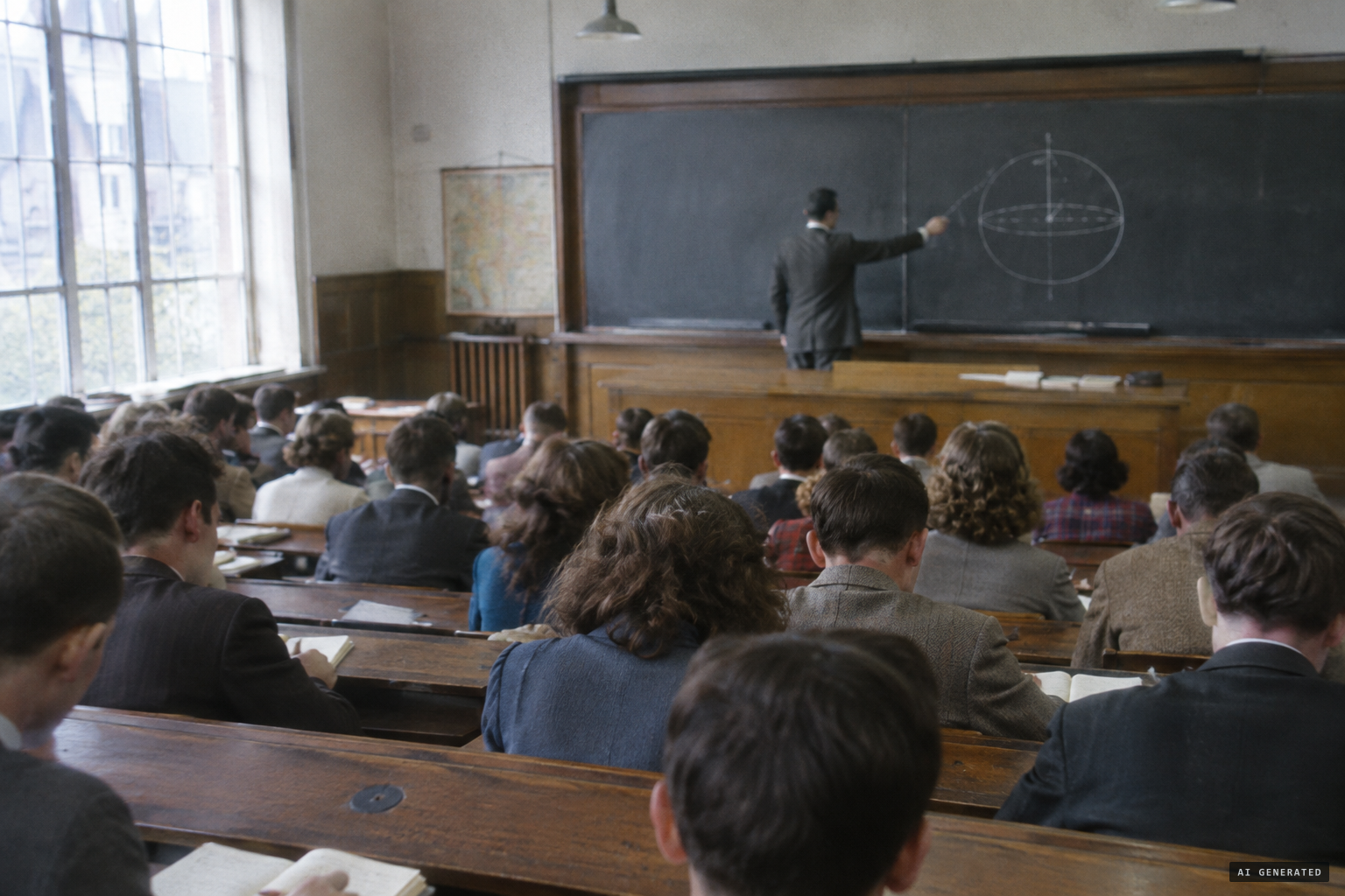 The anonymous "Mr. X" lectures a science class at the University of Denver
