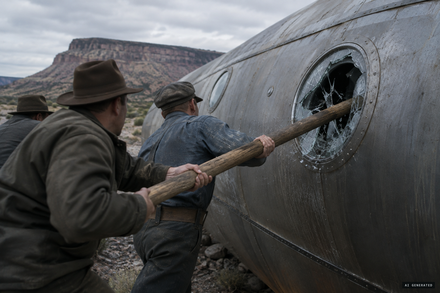 Investigators ram a pole through the broken porthole