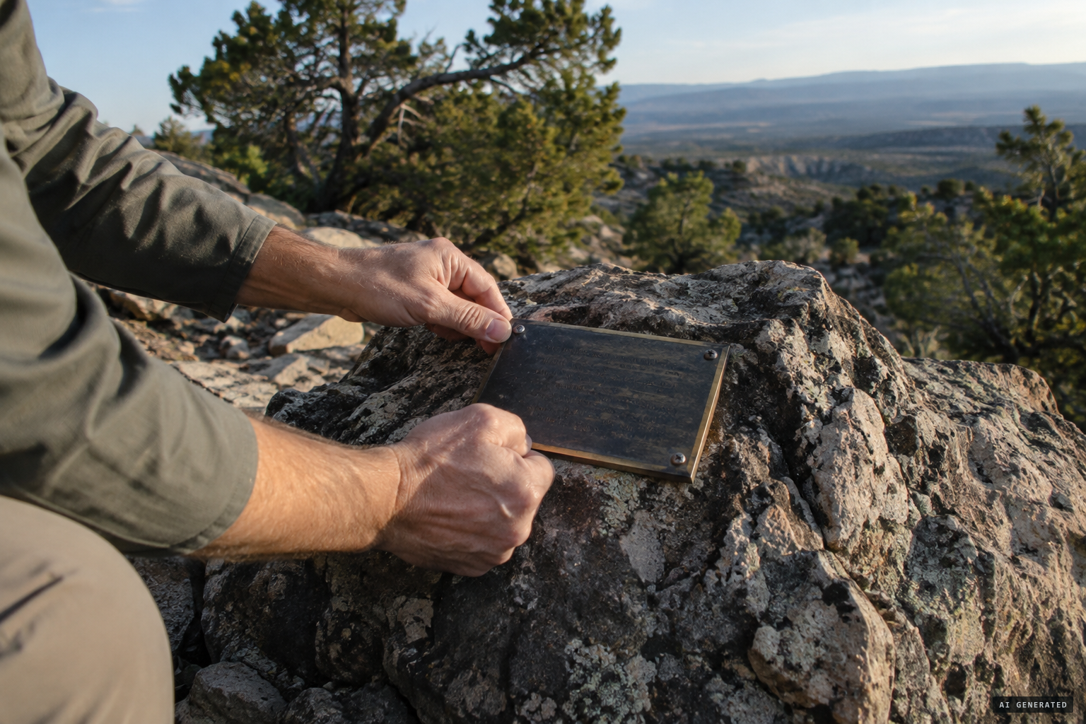 Scott Ramsey places a marker at the site in 1999