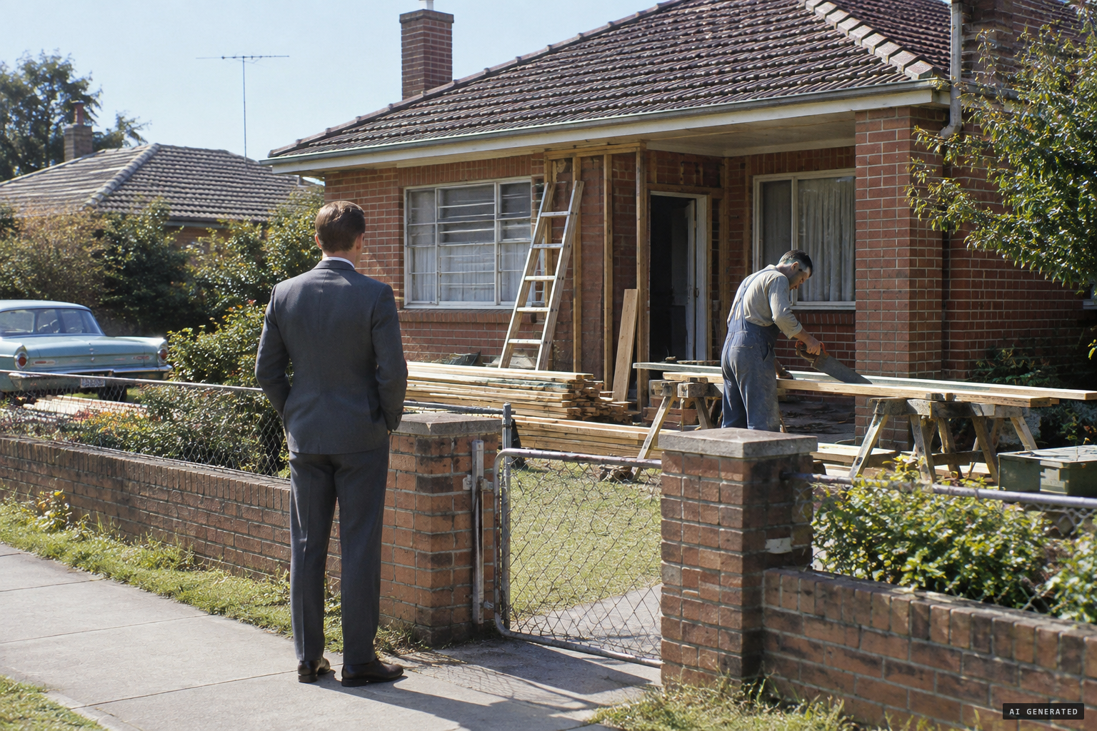 The Kibel family house in Balwyn, under renovation, April 1966