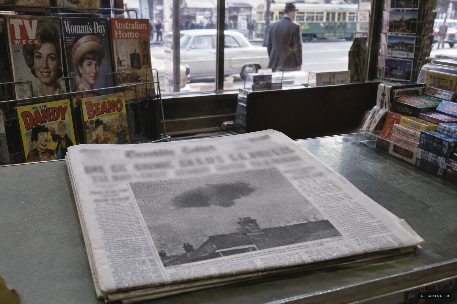 The Herald prints the 'flying mushroom' photo, 12 April 1966
