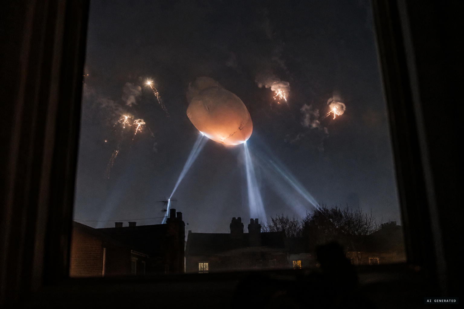 The air-raid warden sees a huge pale orange object hovering almost over her house