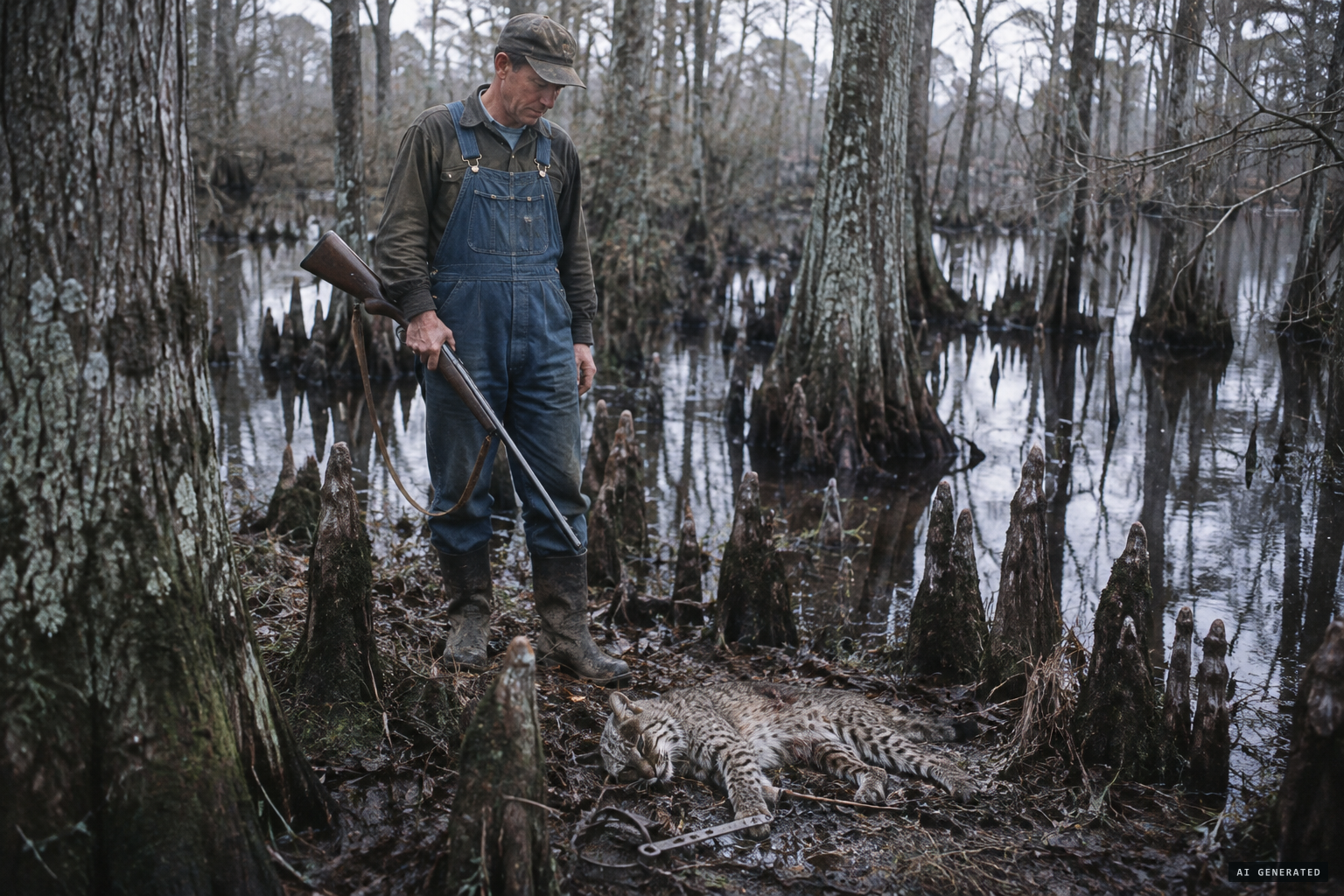Luther Davis's trapped and shot bobcat, declared the beast