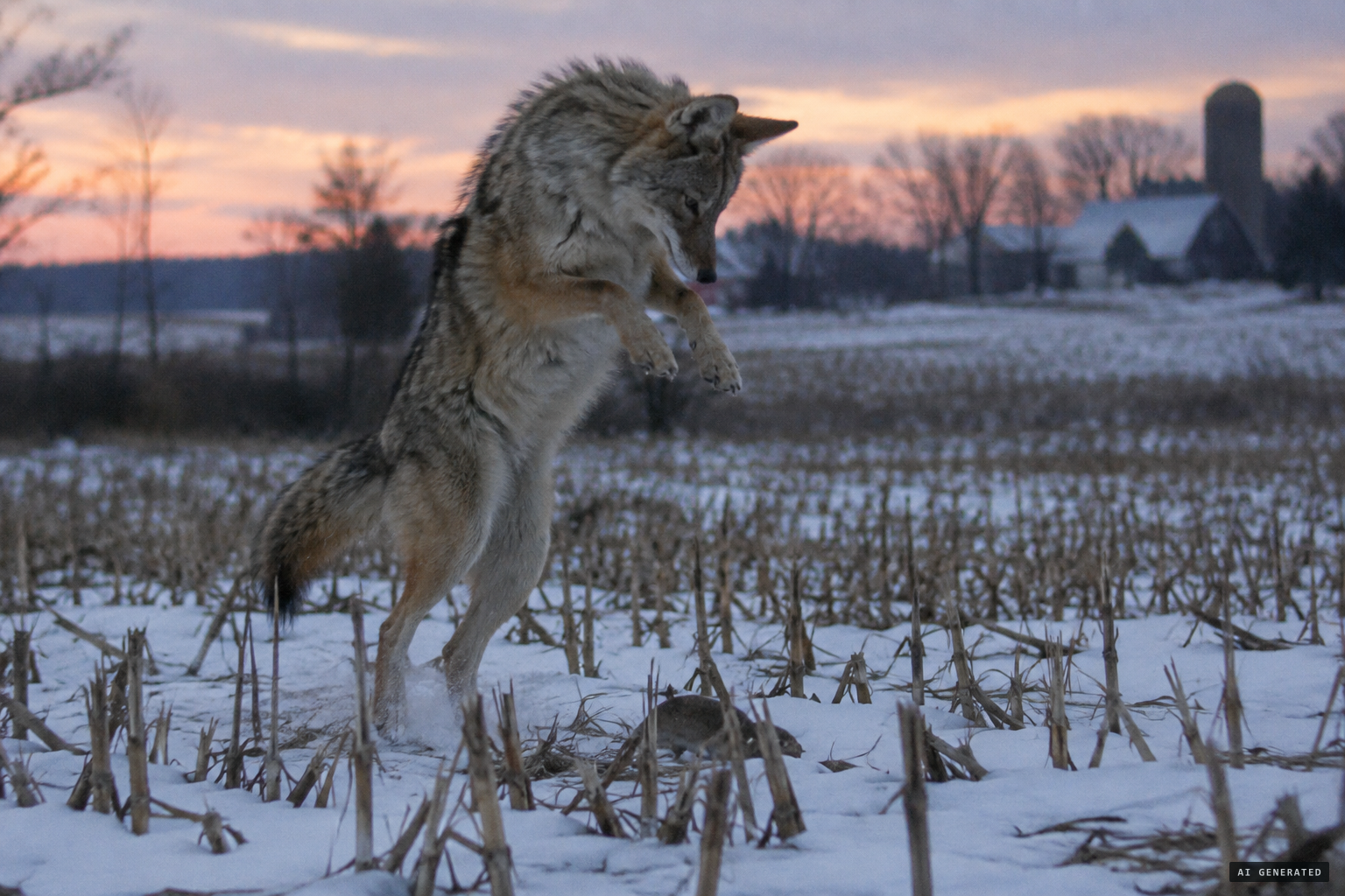 A coyote springing to pounce can look as though it is standing