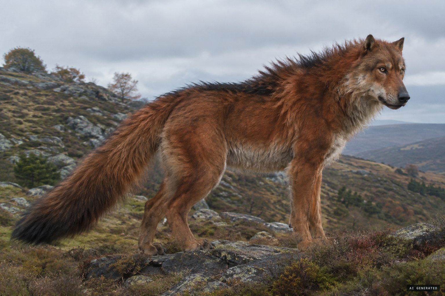 The Beast as witnesses described it: bigger than a wolf, reddish, with a black stripe along its back