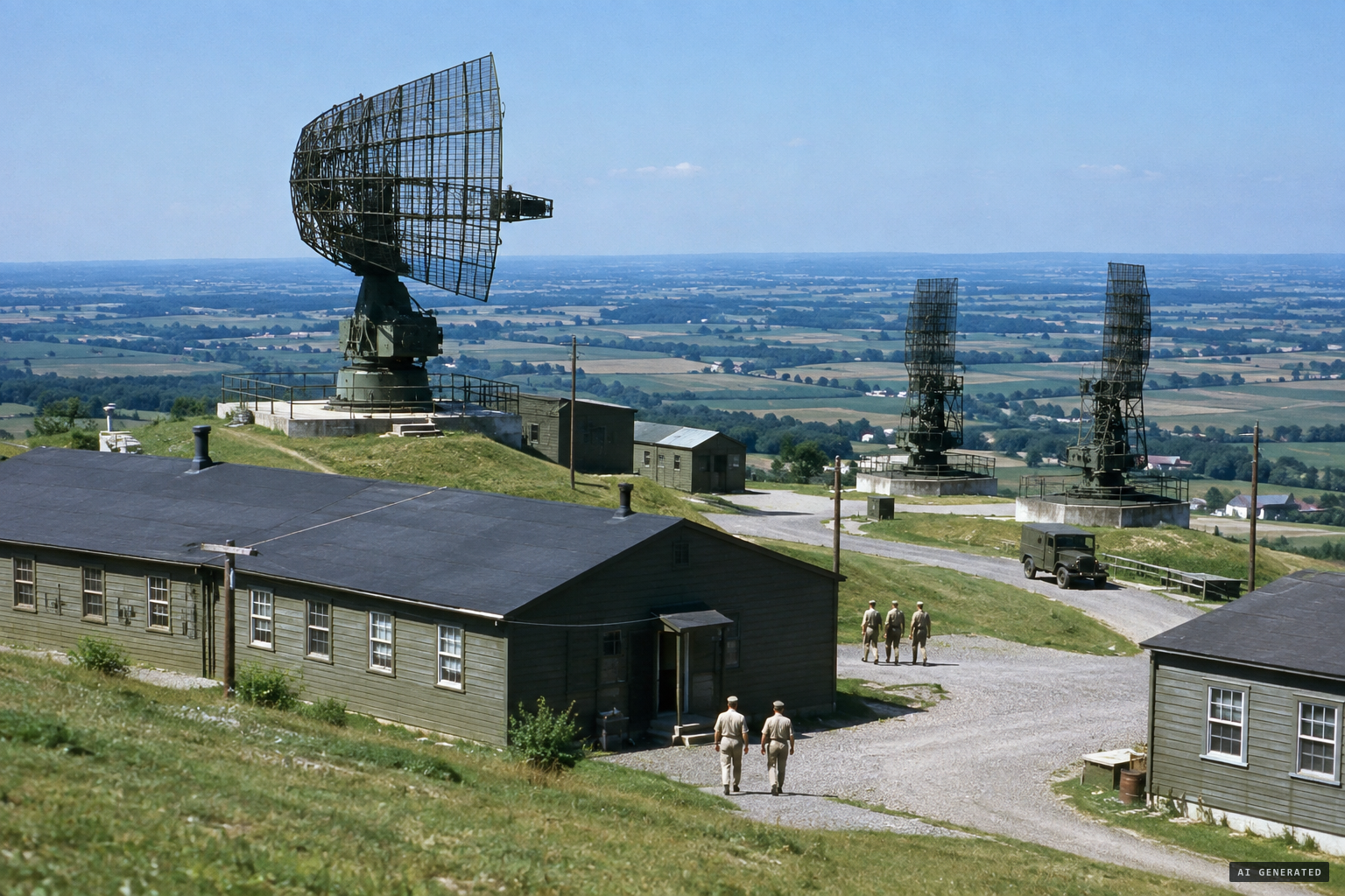 The 664th AC&W Squadron's radar station on Campbell Hill, Bellefontaine, summer 1952