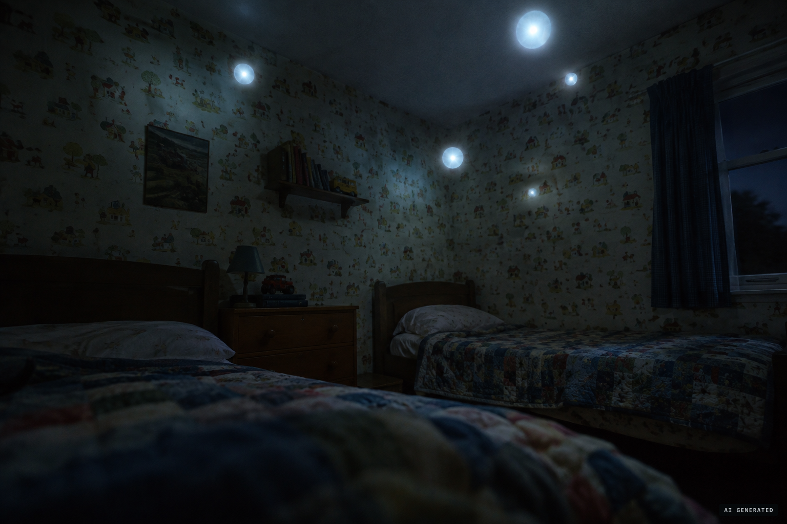 Glowing orbs in the boys' bedroom, 1966