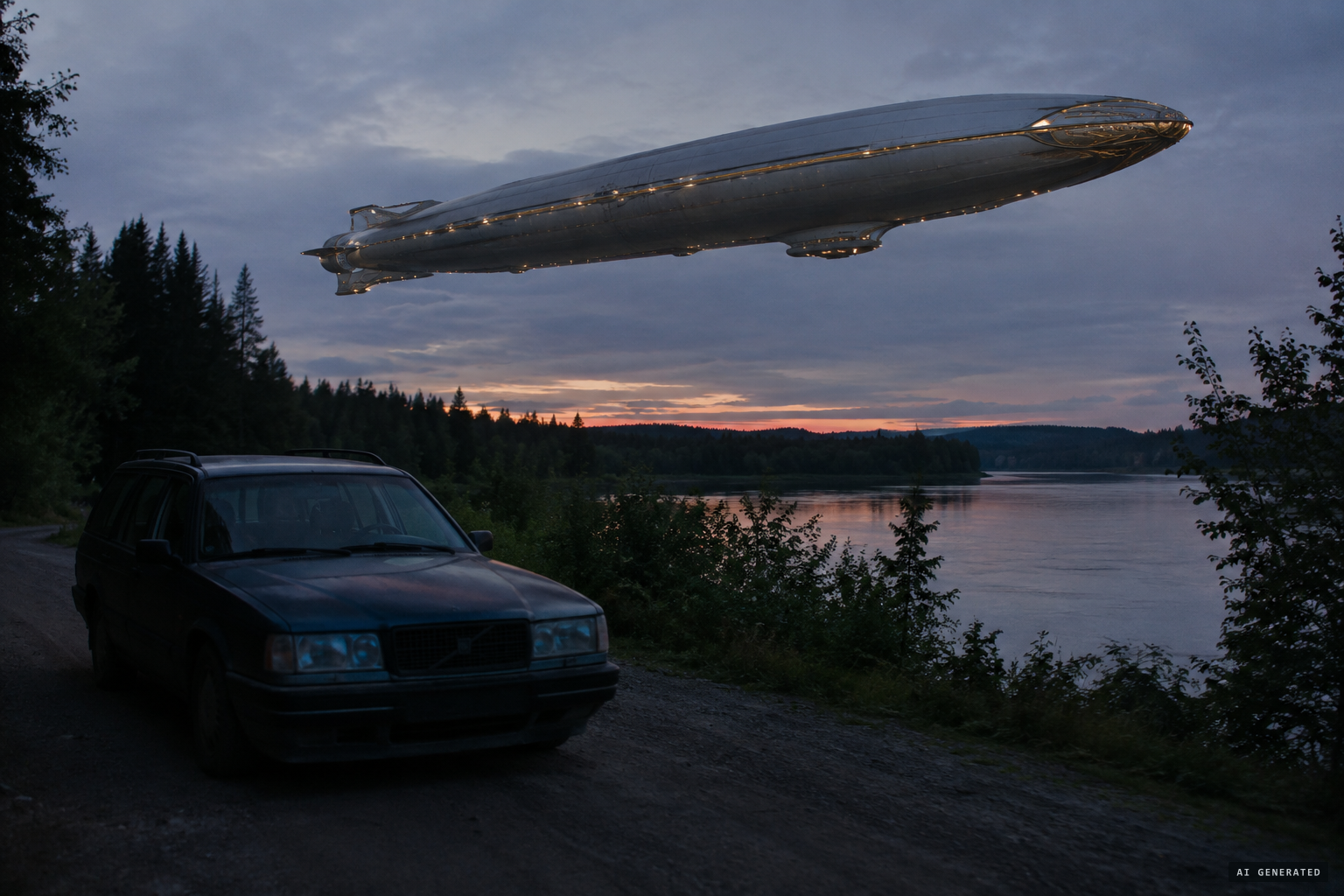 The pewter-and-gold craft; the car stalls in dead silence