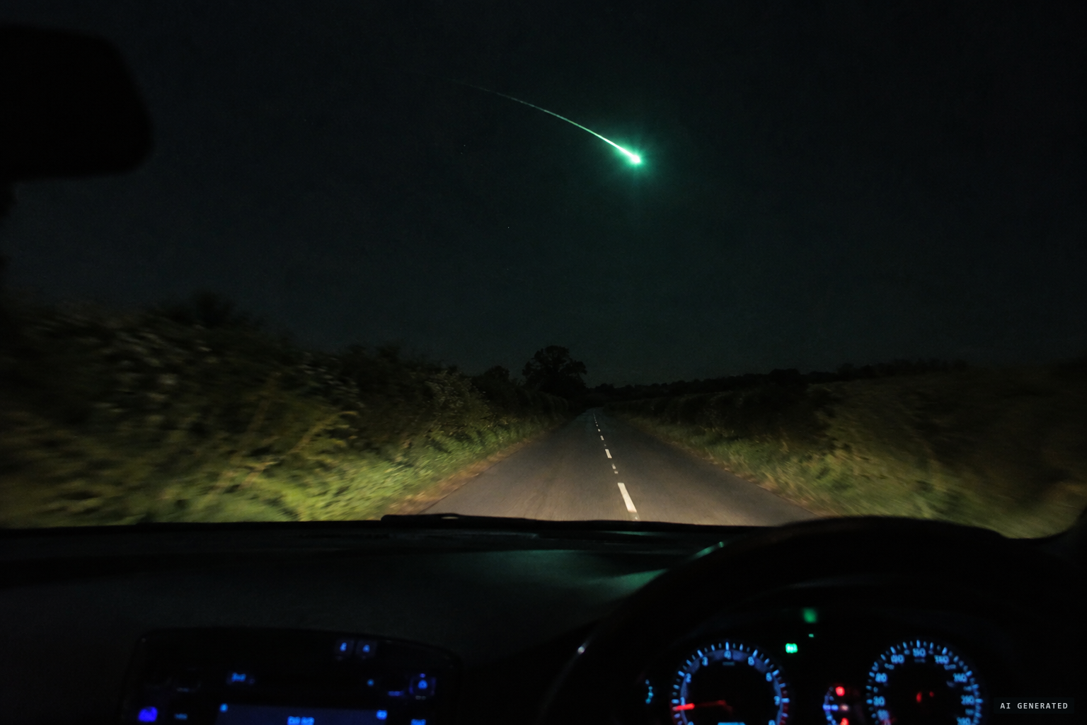 Police officers see a green arcing light in the sky ahead