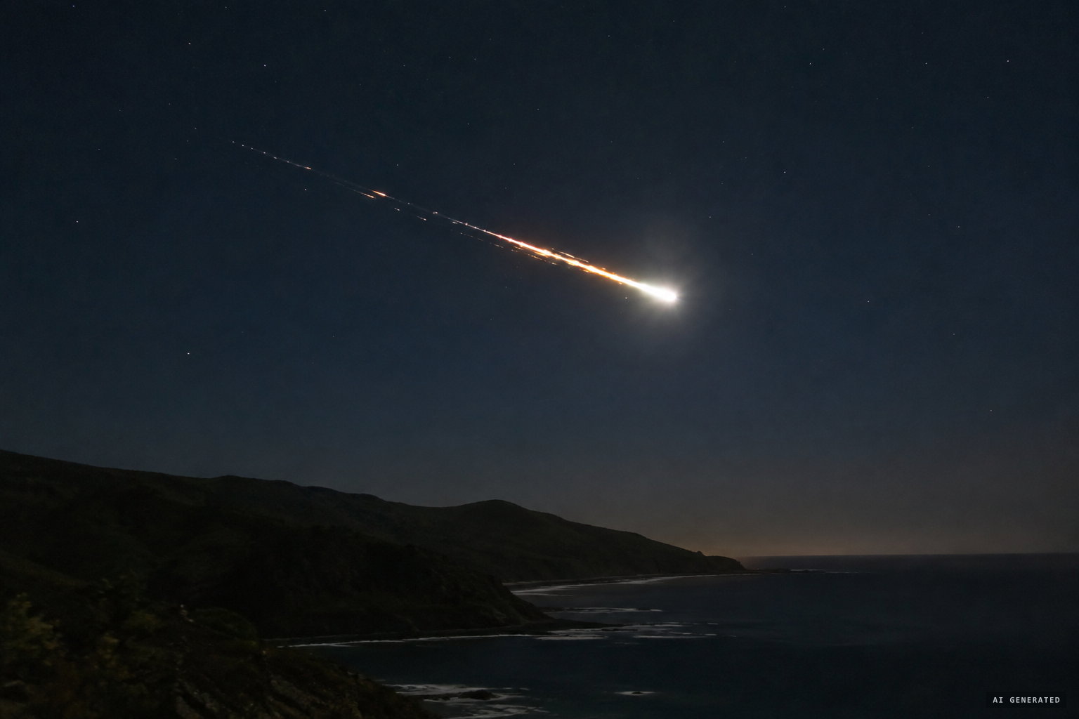 A meteor burning up and disintegrating in the atmosphere