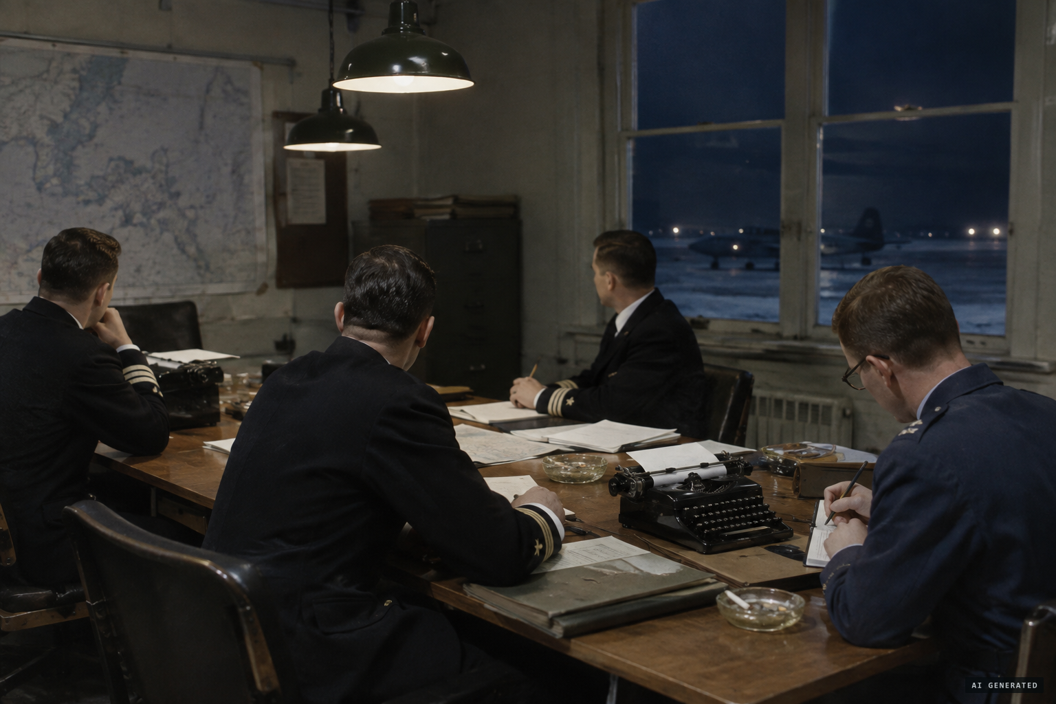 Northeast Air Command debriefs the crew after landing