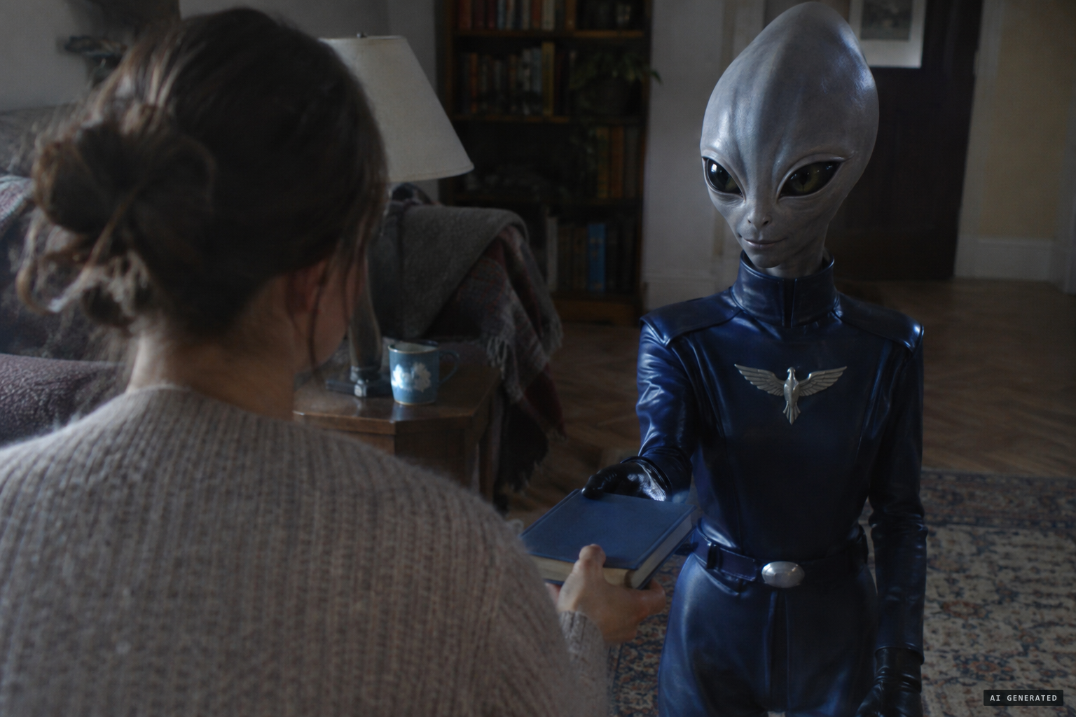 Betty trades her Bible for a thin blue book from the leader, Quazgaa