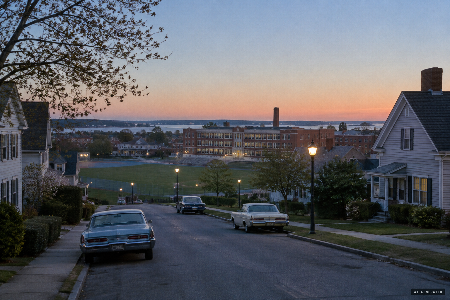 Beverly, on Massachusetts' North Shore, with the athletic field behind the high school