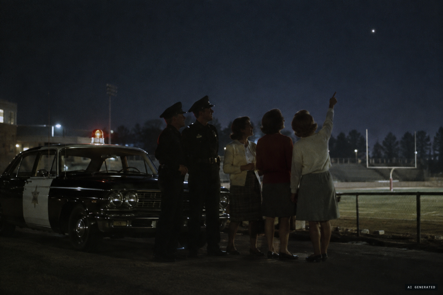 Officers Bossie and Mahan arrive and laugh at the star-like light