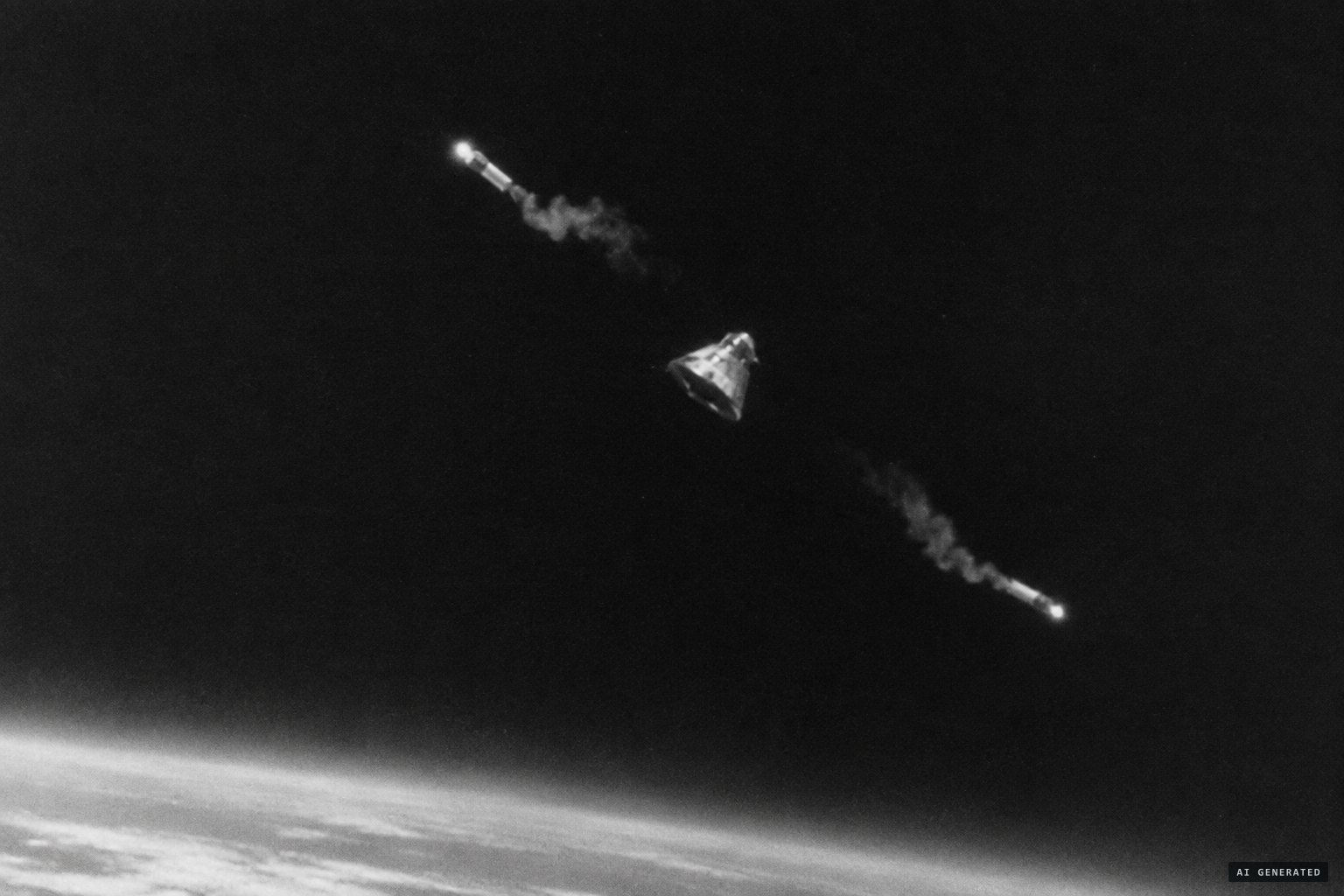 Kingston George's version: the reentry vehicle separates and two decoys fire off trailing packing material