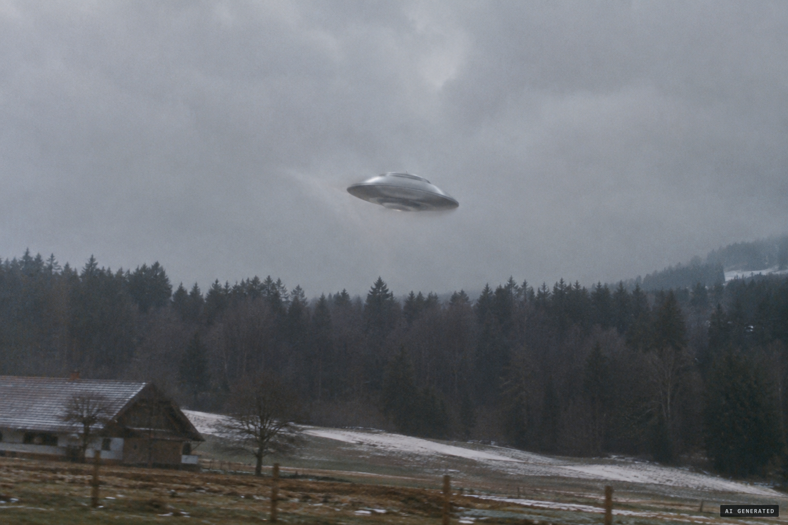 The craft comes shooting out of the clouds and curves toward him