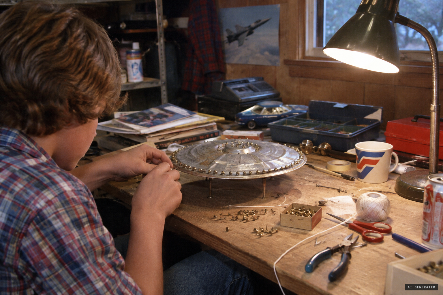 Critics' explanation: small models made from trash can lids and household objects