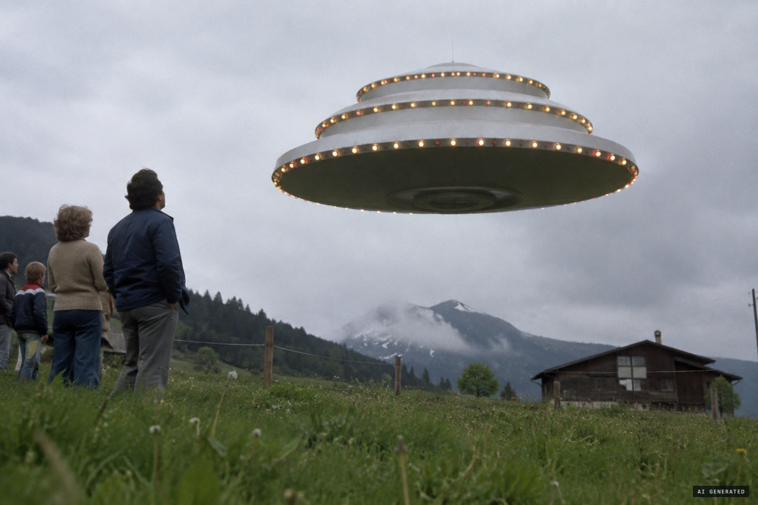 The 1981 'Wedding Cake' UFO, matched to a garbage-can lid and Christmas lights