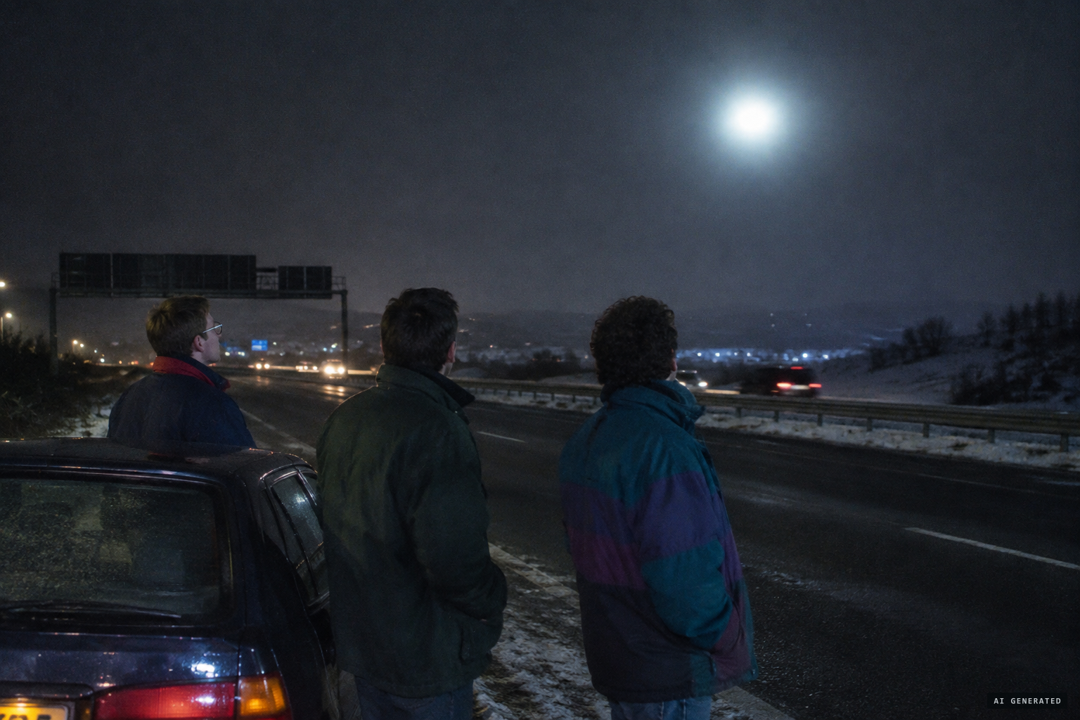 1 January 1994: a huge bright light, not moving, over the M80