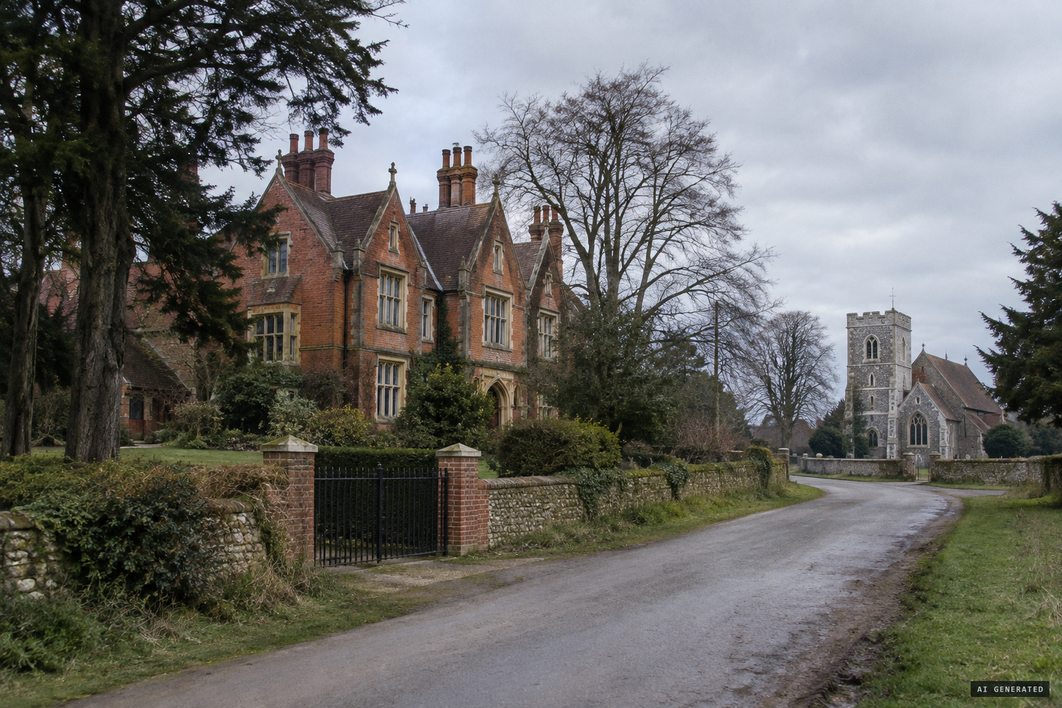 Borley Rectory on Hall Road, with Borley Church across the road