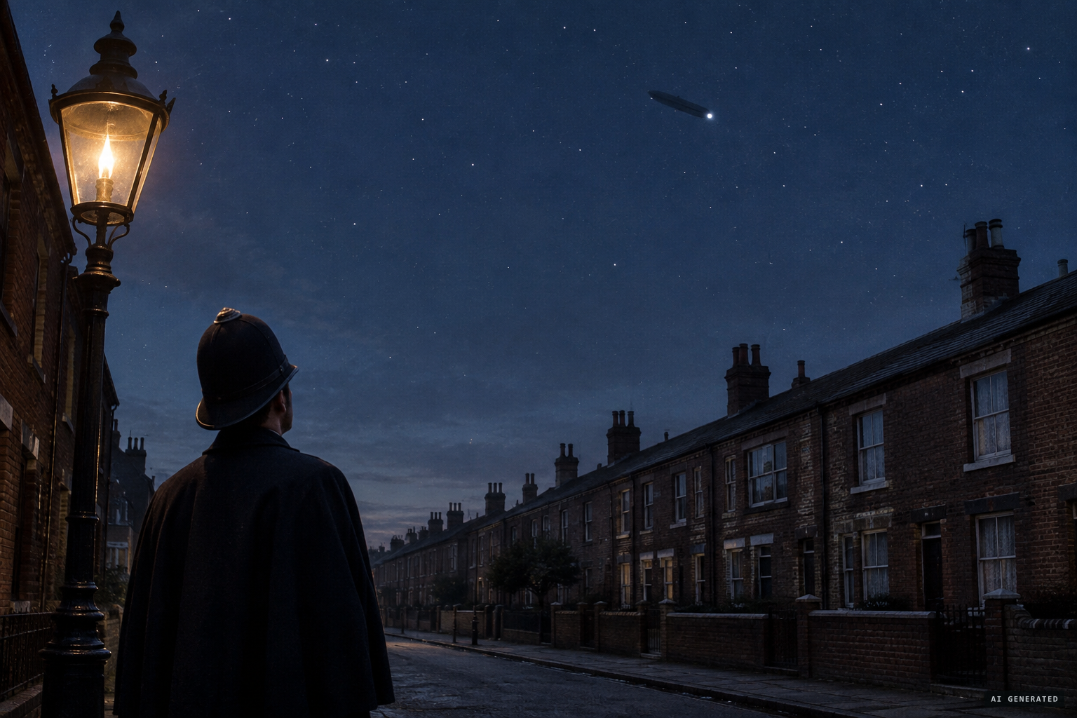 PC Kettle sees a powerful light and a dark oblong body crossing the sky over Peterborough.