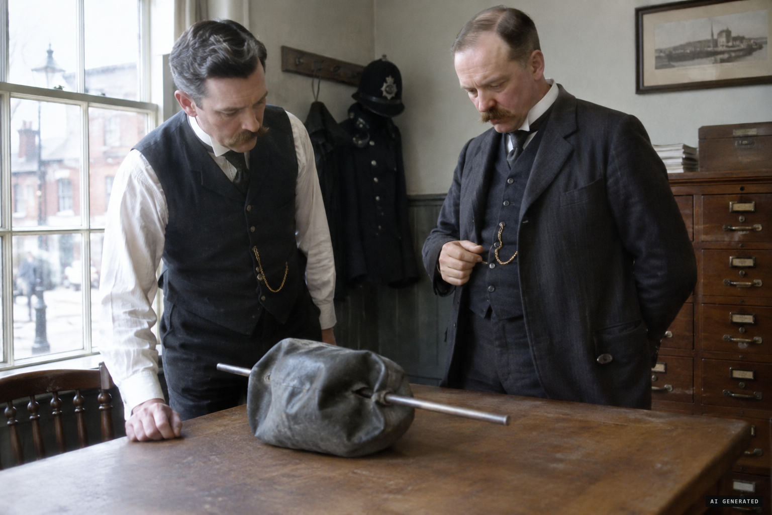 The rubber bag with a steel rod found at Clacton, stamped from Bremen.