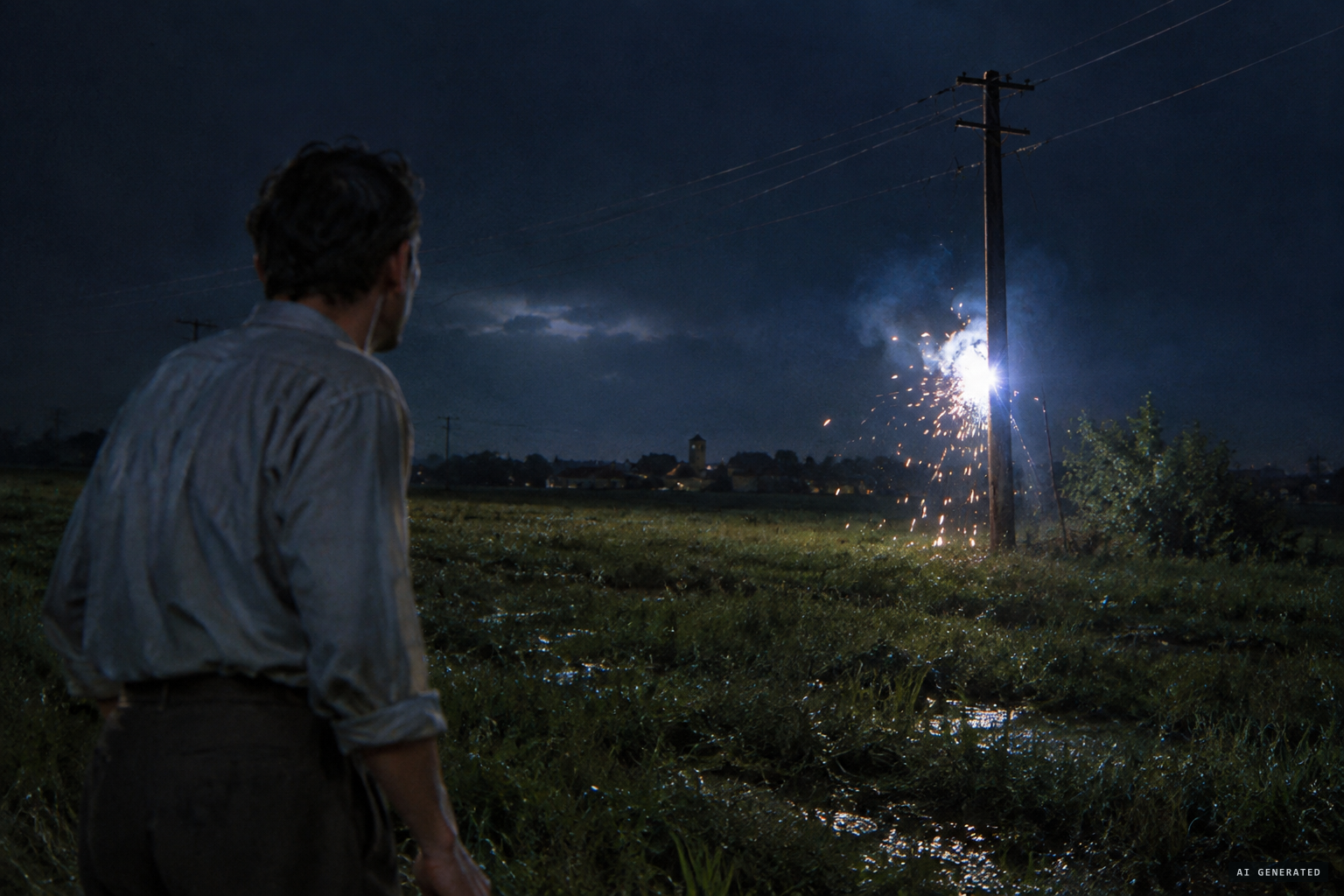 Facchini sees sparks and flashing light near a power-line pole in the next field