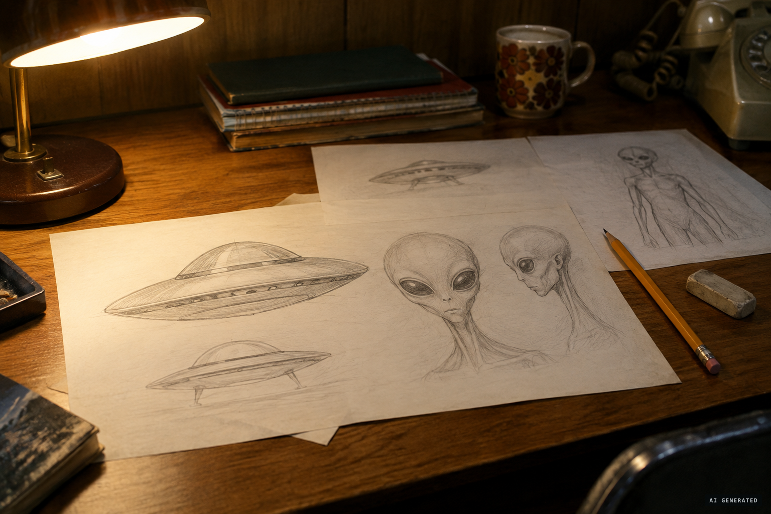Michael's sketches of the craft and its occupants
