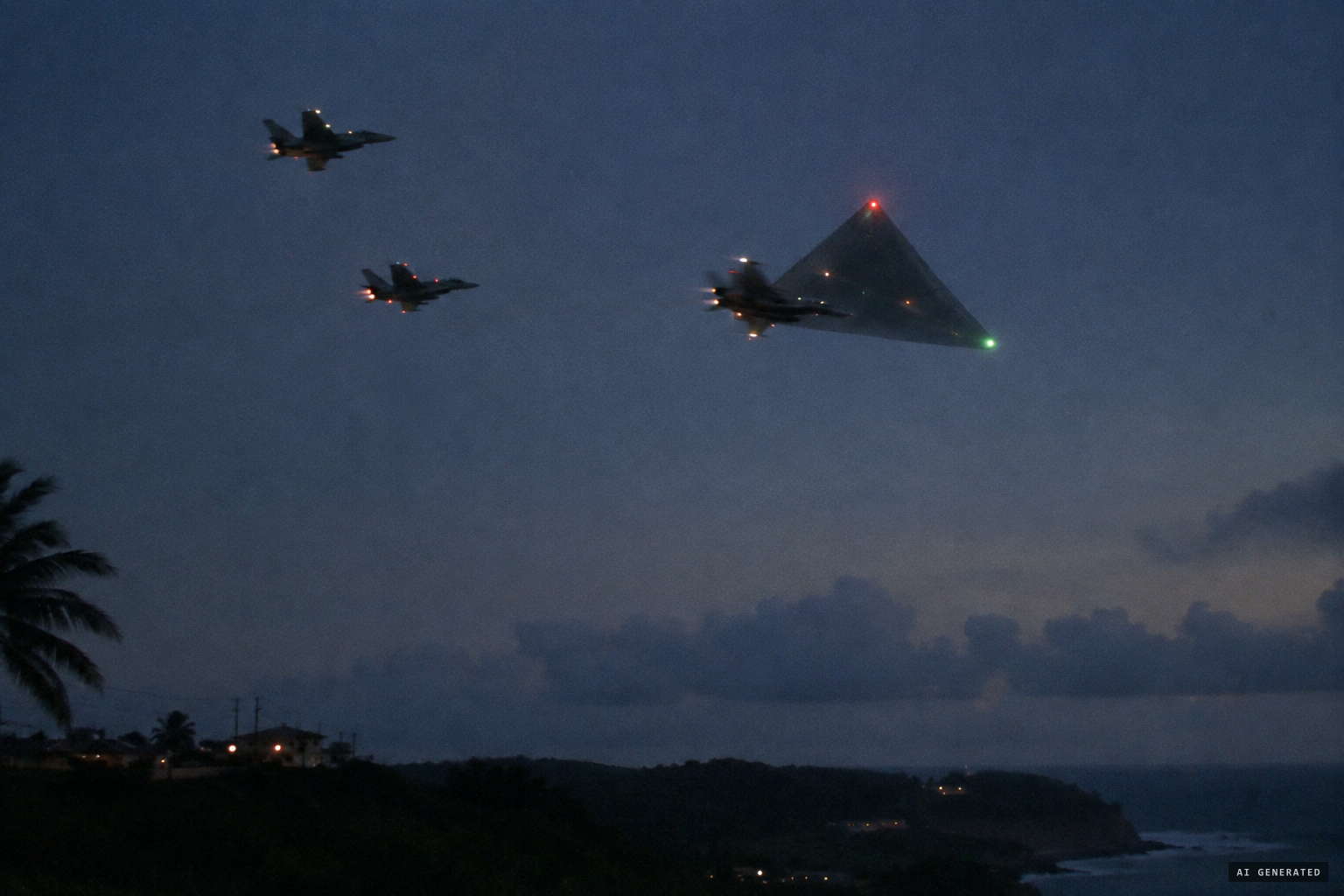 Three F-14s intercept the triangle, and it turns around with uncanny ease
