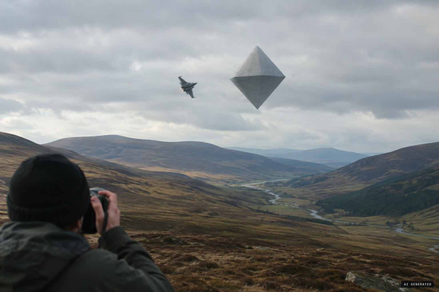 A jet banks around the object as the photographs begin