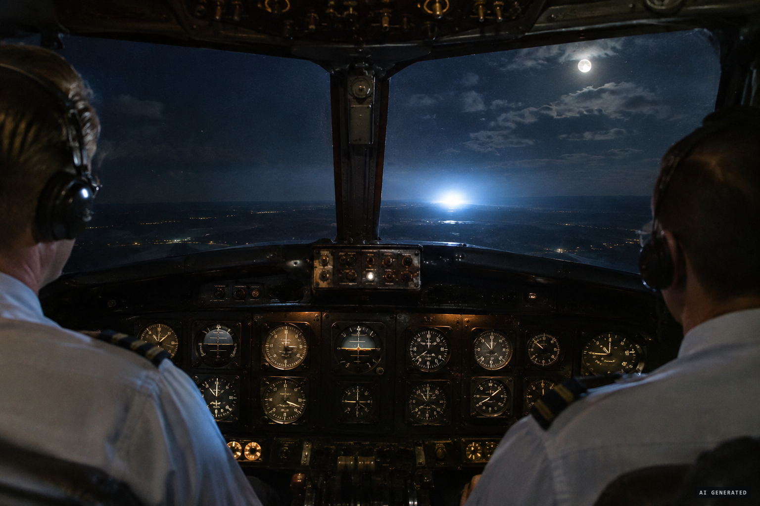 A brilliant, diffused bluish light rushes at the airliner from the west