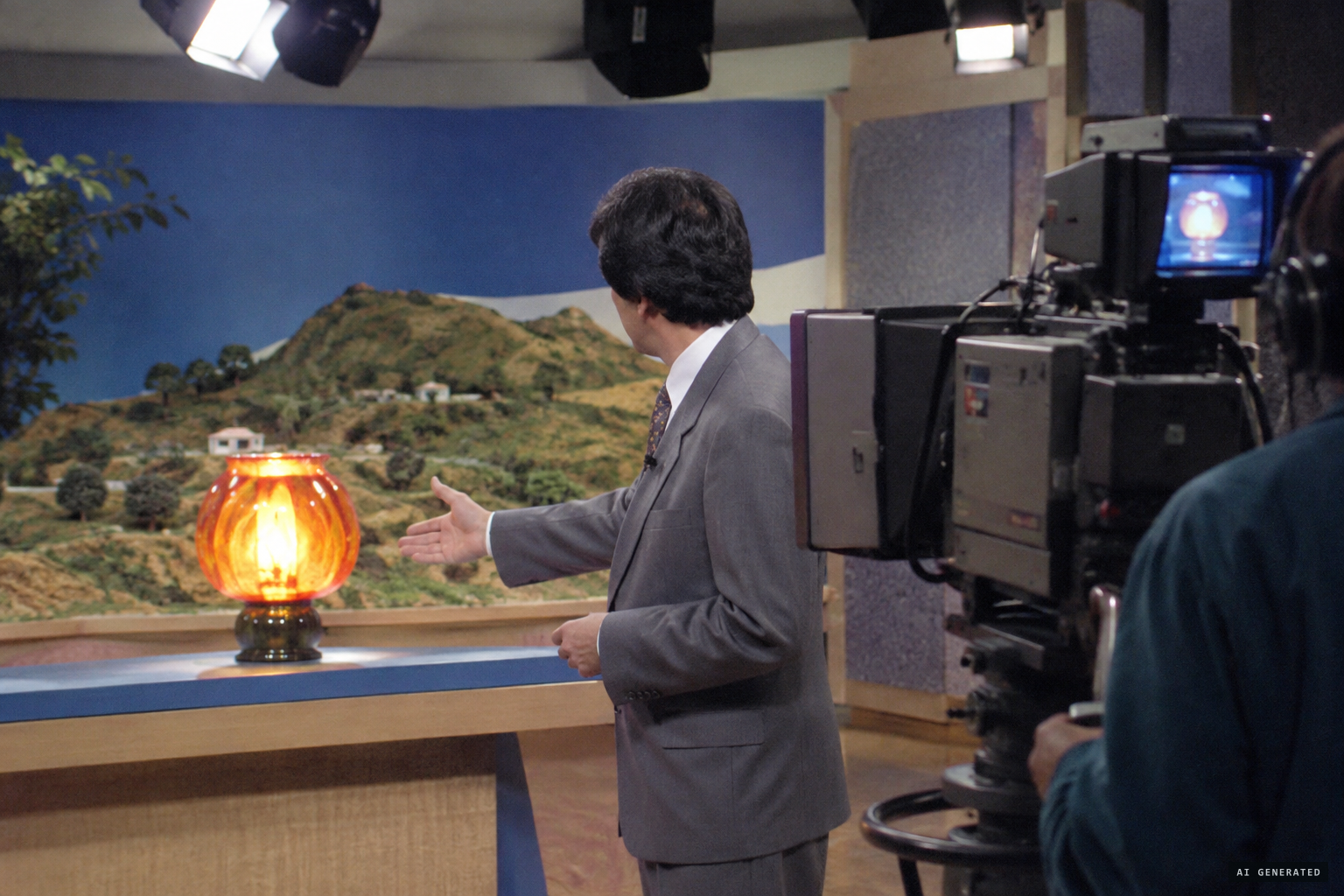 On television, a blown-glass lamp shows how the images could be faked