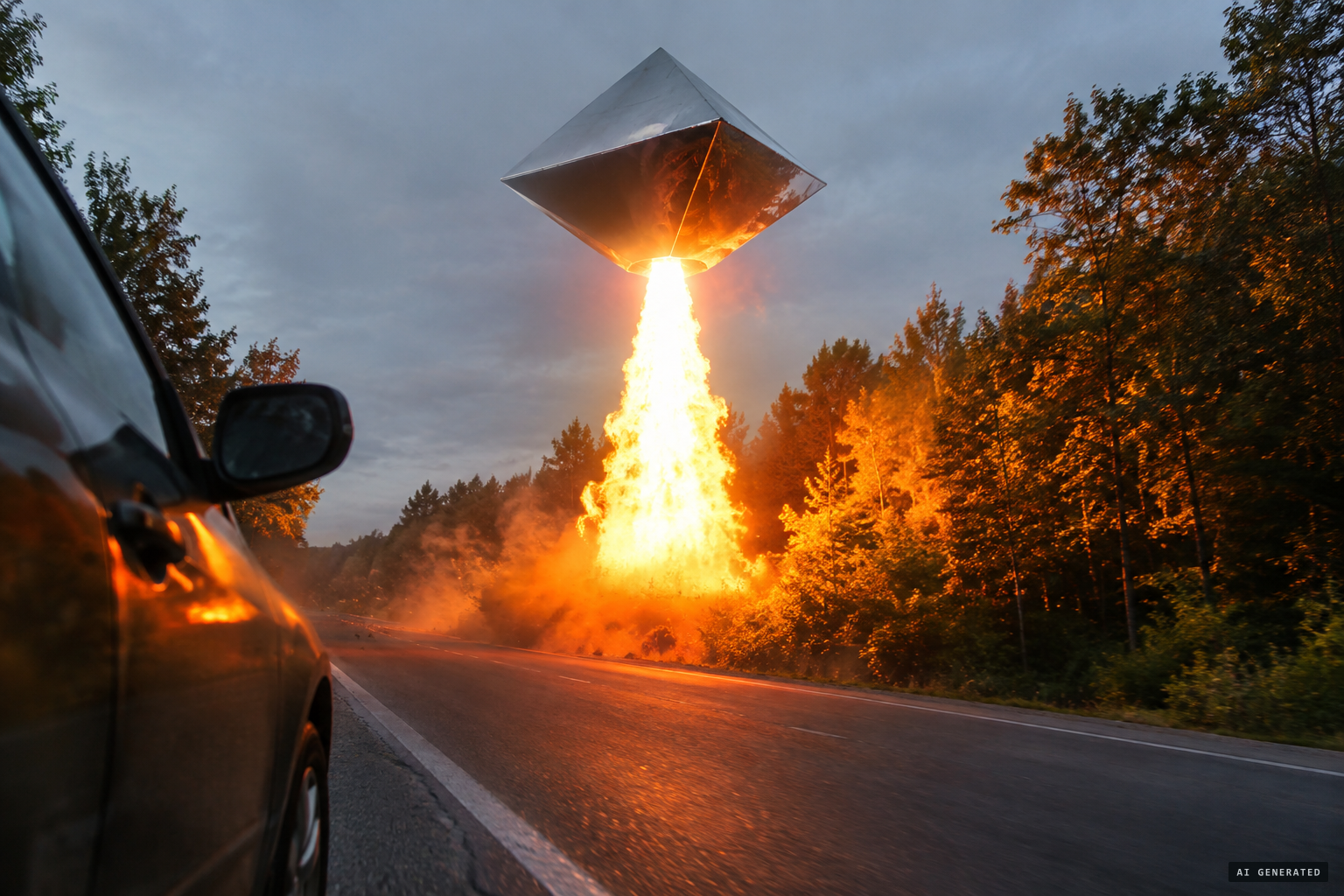 Flames shoot down from its base and the object lifts with each burst