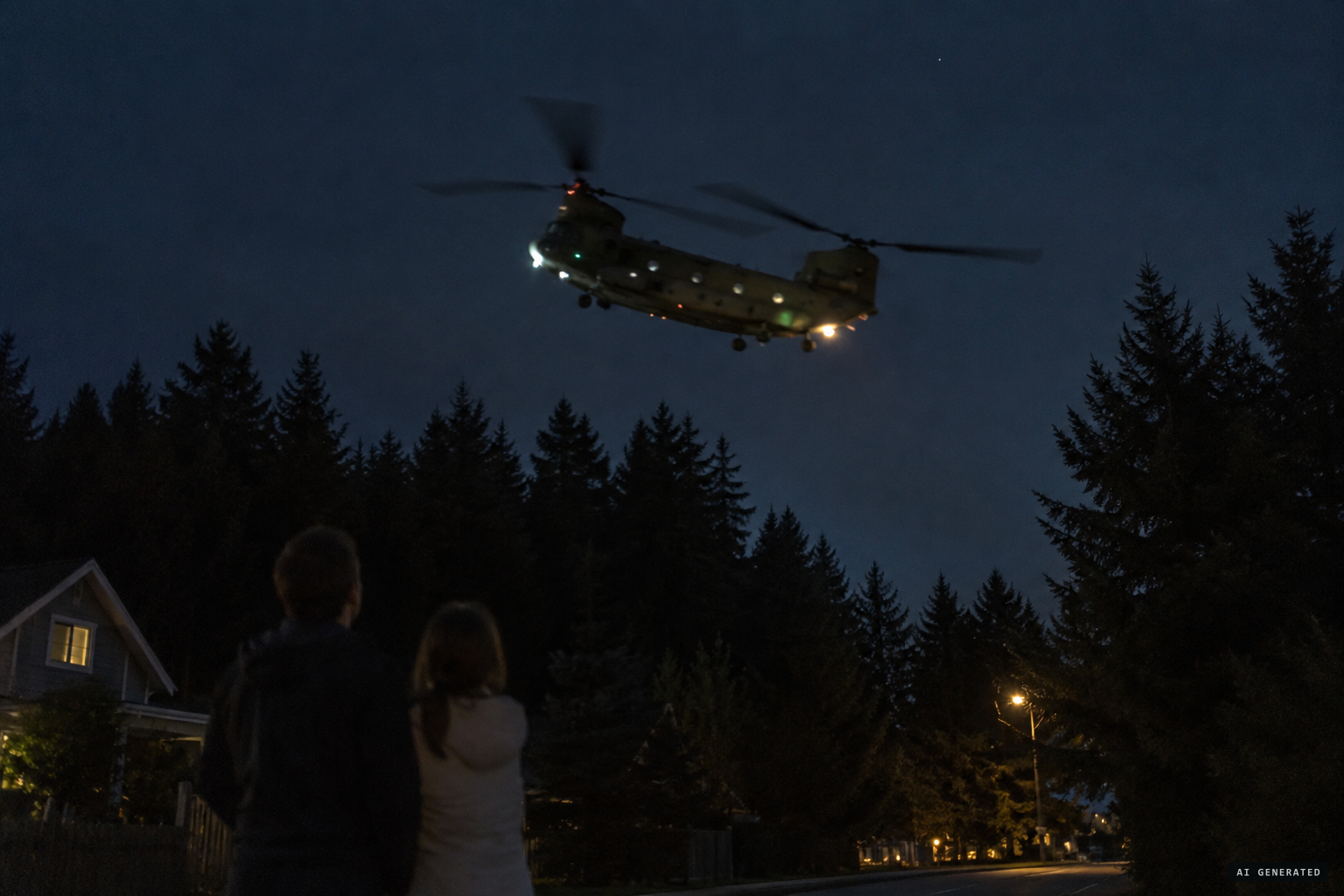 A Dayton patrolman and his wife report about 12 Chinook-type helicopters that night