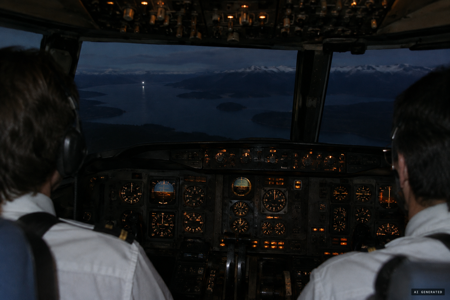 A light appears at eleven o'clock, rising from Lake Nahuel Huapi