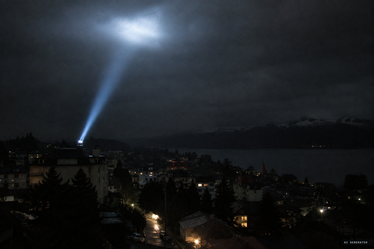 The official explanation: a searchlight aimed at the cloud base during a power cut